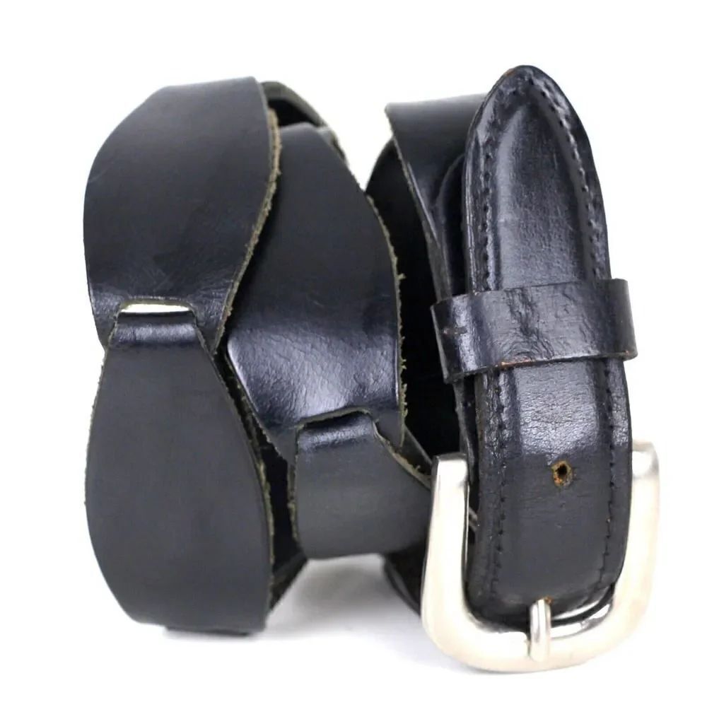 BRAIDED BLACK LEATHER 1.25"Wd DRESS CASUAL WOMEN'S BELT Sz S (A58